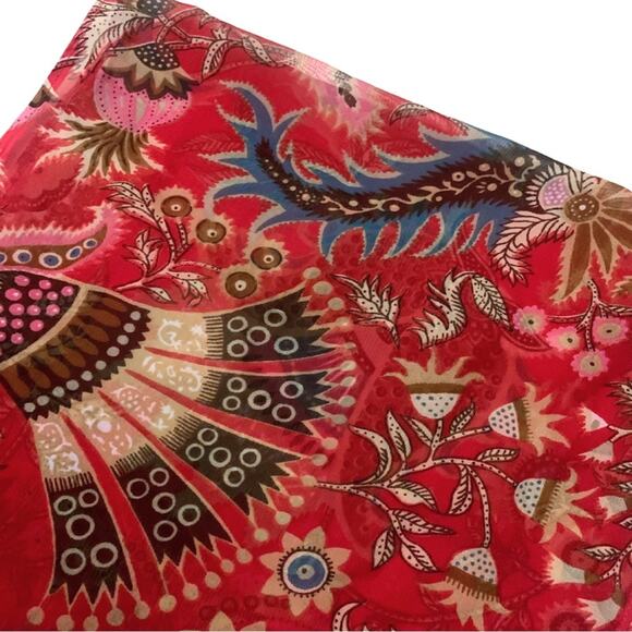 Red Brown Floral Print Scarf Wrap Pashmina Shawl Western Southwestern Boho - Picture 5 of 9